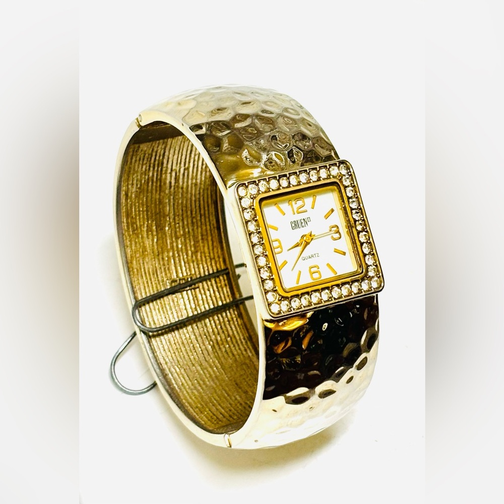 Gruen II Women’s Watch Gold Tone Cuff Bangle Bracelet
